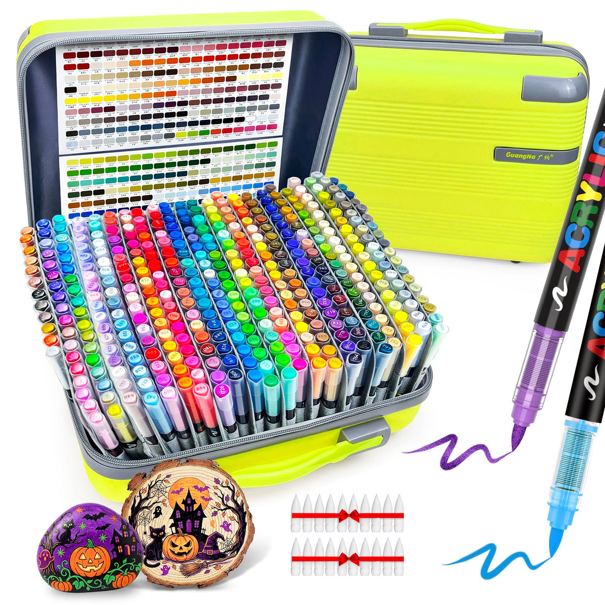 Guangna 240 Acrylic Paint Markers, Brush Tip Acrylic Paint Pens, Quick-Drying Waterproof Ink, for Rock Painting Plastic Wood Canvas Glass Ceramic Metal Art Crafts Supplies Gift