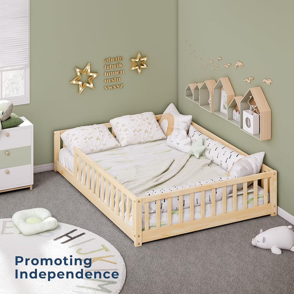 Full Montessori Floor Bed with Rails