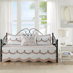 HESTIN 4Pcs Sky Blue Scallop Daybed Cover Set 75"x39" Petunia Embroidery