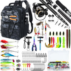 Fishing Backpack with Tackle Boxes and Lures Kit, Fish Gear, 2 Rod Holder