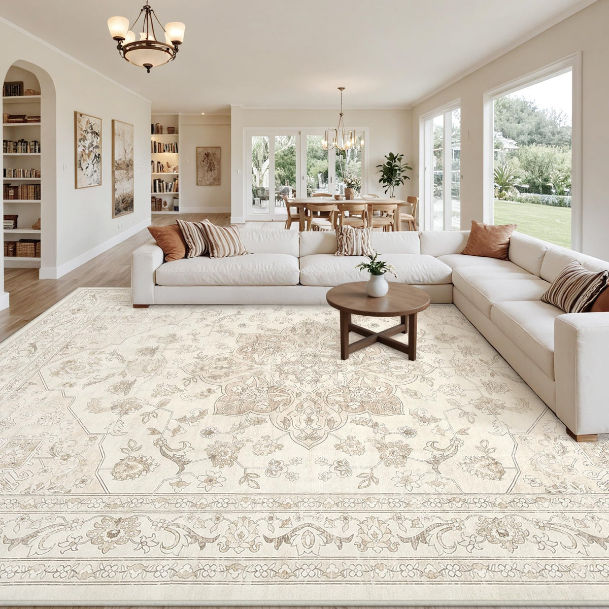 8x10 Area Rugs Living Room: Bedroom Washable Carpet Beige/Ivory