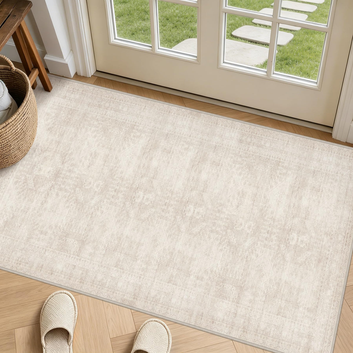 8x10 Area Rugs Living Room: Bedroom Washable Carpet Beige/Ivory