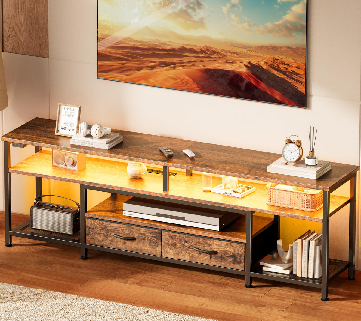 Huuger 63 Inch LED TV Stand with Power Outlets for 65 70 Inch TV