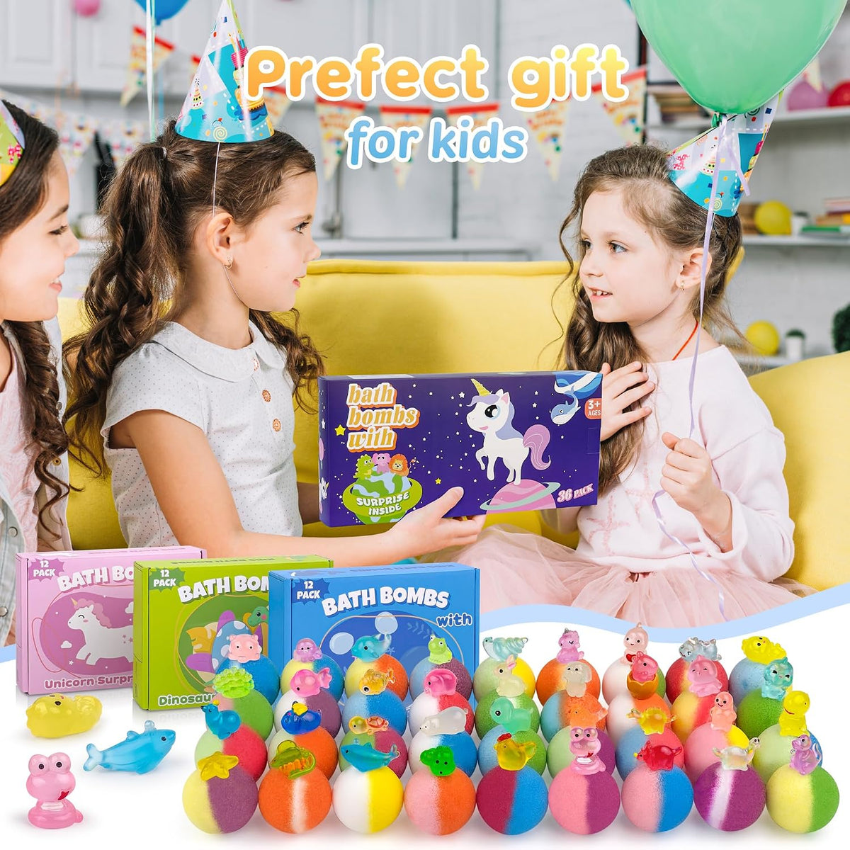 Bath Bombs for Kids,36 Pack Bath Bombs with Glow in The Dark Toy Inside