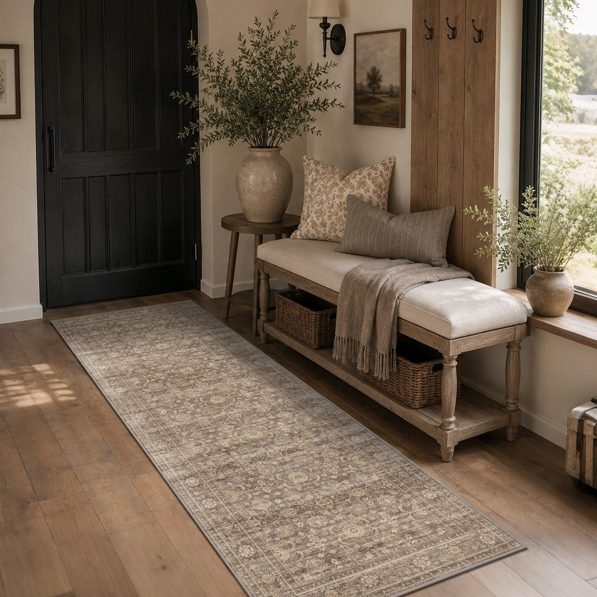 JOOJA 8x10 Dark Brown Vintage Soft Low Pile Non Slip Boho Washable Area Rug