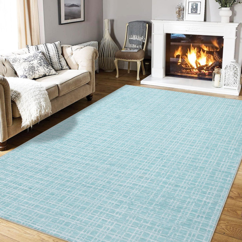 Modern Washable 8x10 Area Rug - Soft, Non-Slip, Stain Resistant, Farmhouse Tartan Plaid for Living Room, Bedroom, Nursery, Office - Beige