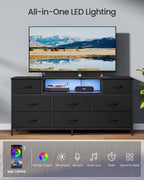 SONGMICS Dresser for Bedroom with Outlets & LED Lights, 8 Fabric Drawers