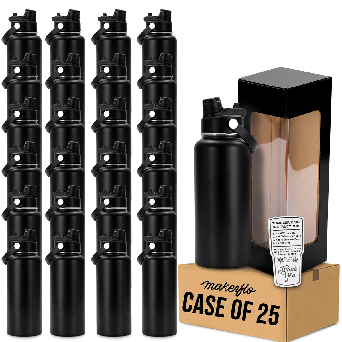 makerflo 32oz Powder Coated Hydro Water Bottle Blanks, Orange, Case of 25