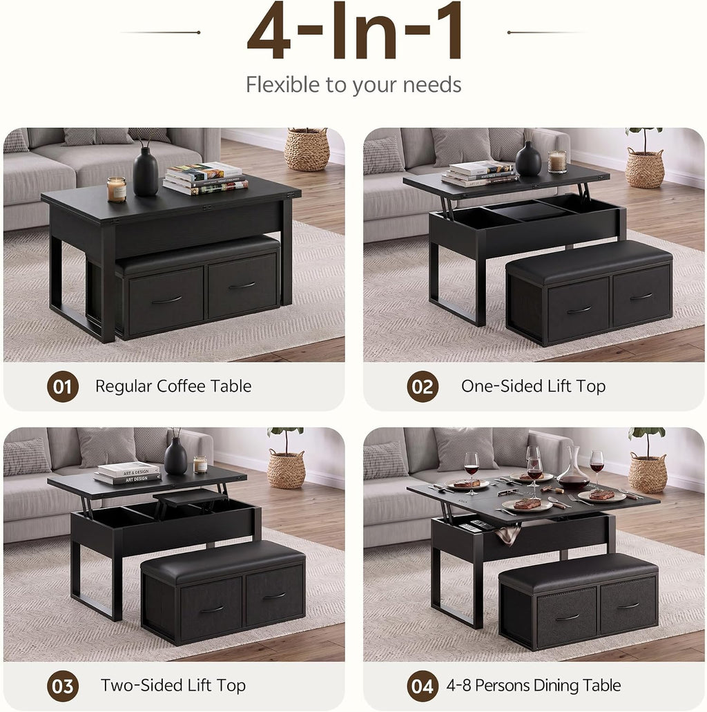 Lift Top Coffee Table with Storage Bench, Black