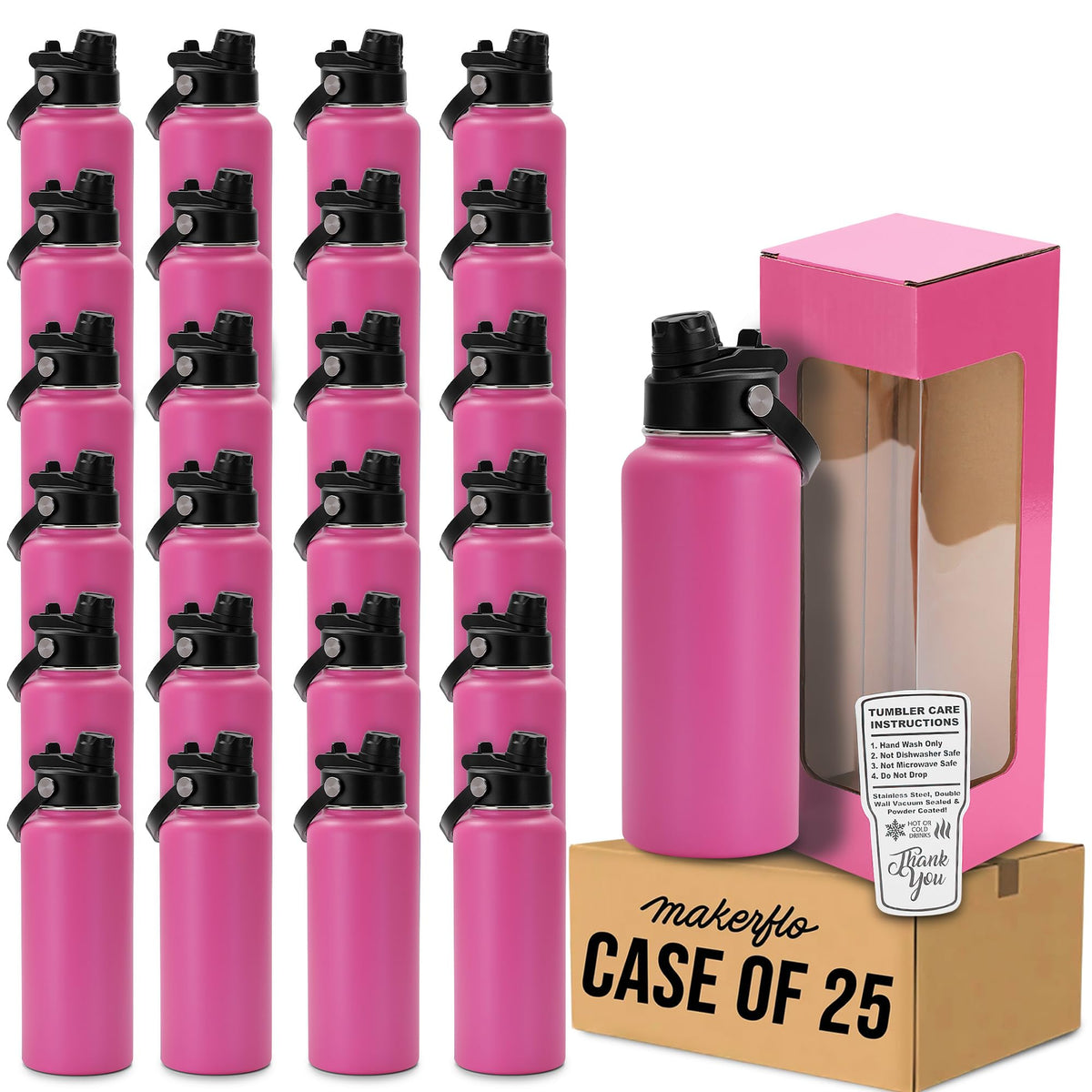 makerflo 32oz Powder Coated Hydro Water Bottle Blanks, Orange, Case of 25