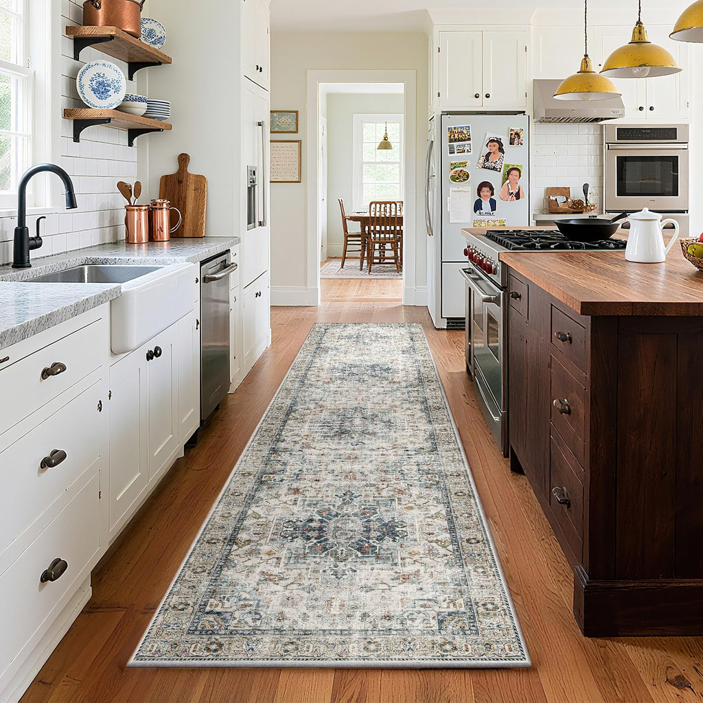 Washable Area Rugs for Living Room: 9x12 Bedroom Rug Boho Vintage Area Rug Stain Resistant Non Slip Low Pile Lightweight Soft Carpets for Dining Room Kitchen Nursery Kids Room Playroom Home Office