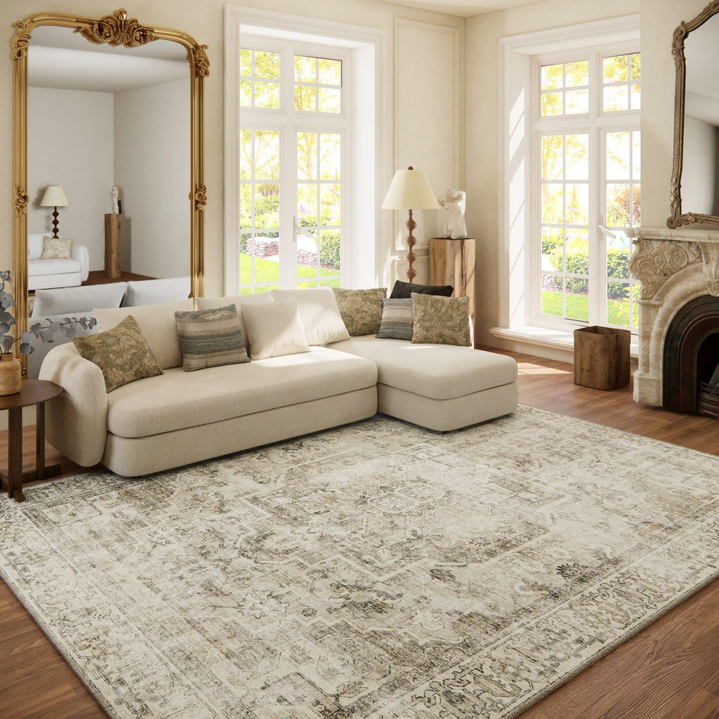 Washable Area Rugs for Living Room: 9x12 Bedroom Rug Boho Vintage Area Rug Stain Resistant Non Slip Low Pile Lightweight Soft Carpets for Dining Room Kitchen Nursery Kids Room Playroom Home Office