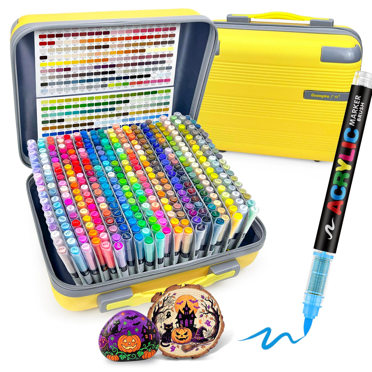 Guangna 240 Acrylic Paint Markers, Brush Tip Acrylic Paint Pens, Quick-Drying Waterproof Ink, for Rock Painting Plastic Wood Canvas Glass Ceramic Metal Art Crafts Supplies Gift