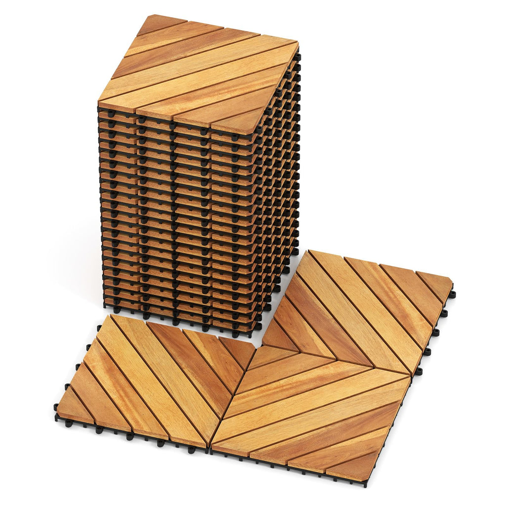 Goplus 12-Pack Acacia Wood Interlocking Deck Tiles (12 PCS,Brick)