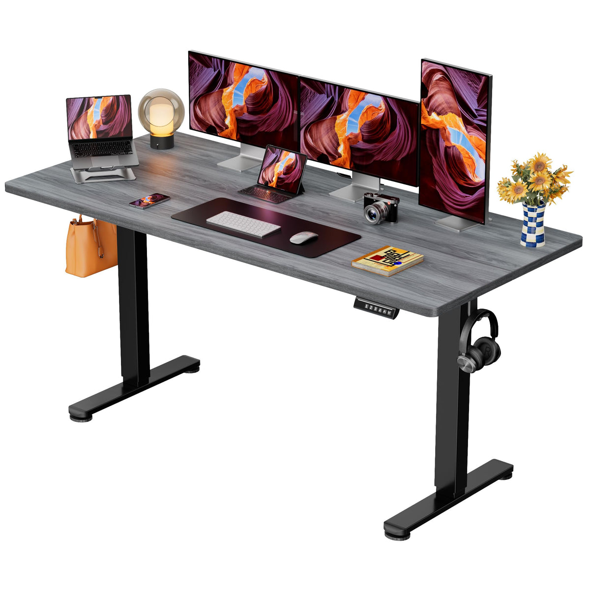 ErGear Height Adjustable Electric Standing Desk, 48 x 24 Inches Sit Stand up Desk, Memory Computer Home Office Desk, Vintage Brown