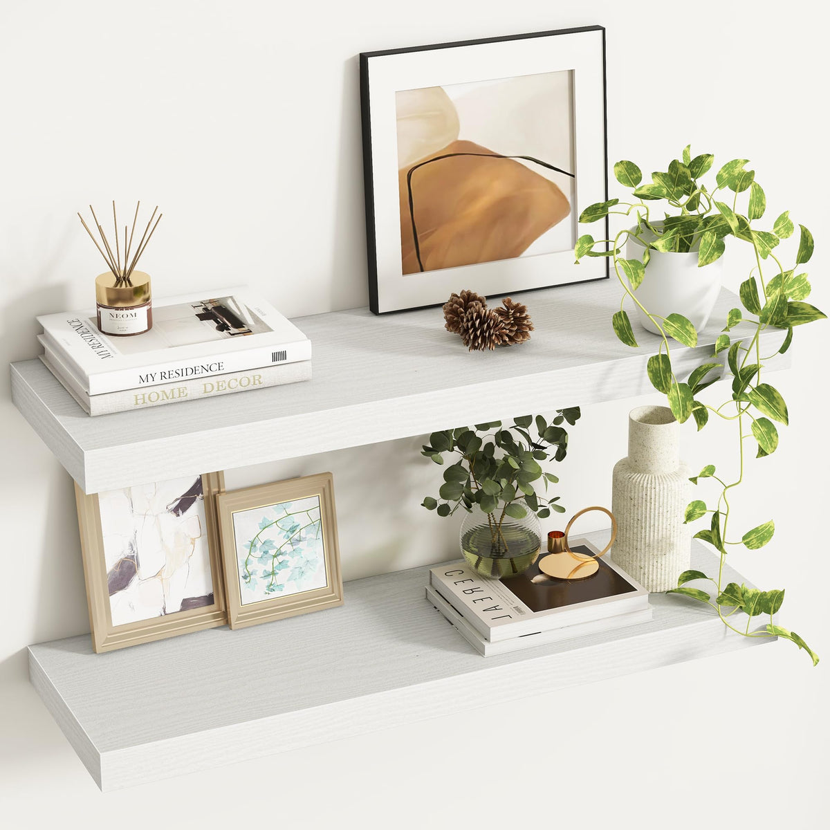 Fun Memories Floating Shelves - 2 Pack 12 Inch Rustic Wooden Wall Shelves - Extra Deeper & Thicker Wall Mounted Storage Shelf for Living Room, Kitchen, Farmhouse - 36" W x 12" D x 1.8" H - Brown