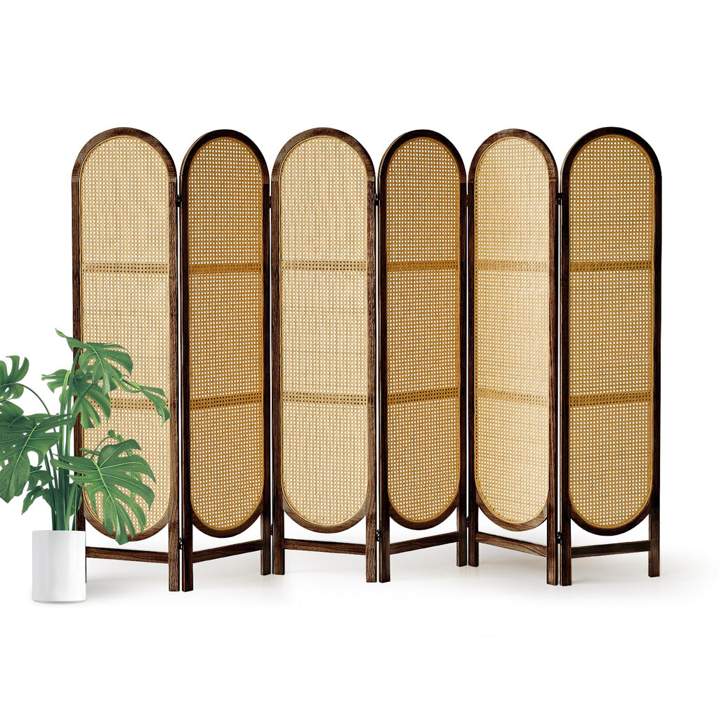 4 Panel Rattan Room Divider, Folding Room Divider Screen, Natural