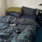 Plaid Duvet Cover Set Washed Cotton,Queen(90"x90"),Multicolor Gingham