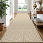 EARTHALL Woven Area Rugs 6x9 Ft Washable Living Room Rugs Non Slip Rubber Backed Dining Room Rug Braided Bedroom Rugs Indoor Floor Carpet for Living Room, Bedroom, Dining Room, Beige/Ivory