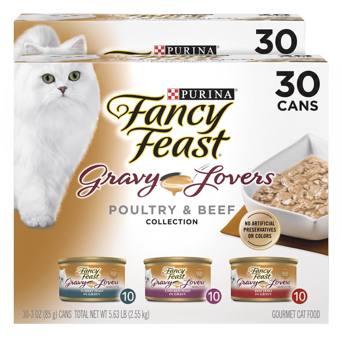 Fancy Feast Purina Gravy Lovers Poultry and Beef Grilled Gourmet Wet Cat Food Variety Pack - 3 oz. Cans,(Pack of 60)