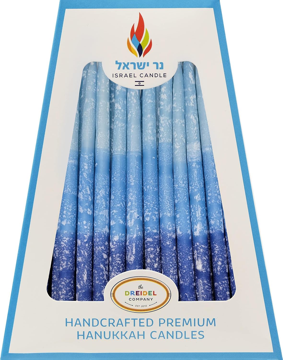 The Dreidel Company Hanukkah Candles Multi Blue Hued Frosted Deluxe Tapered Candles (24-Pack)