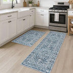 KUTA Vintage Extra Long Runners for Hallways 2.6x18ft Washable Blue White