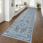 KUTA Vintage Extra Long Runners for Hallways 2.6x18ft Washable Blue White