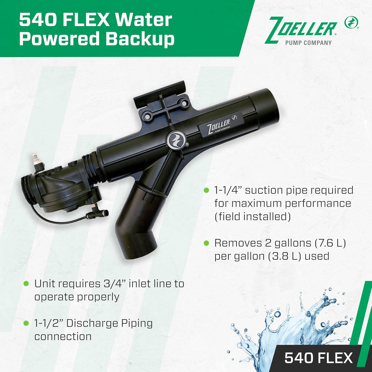 Zoeller 540 FLEX Water-Powered Backup Sump Pump System