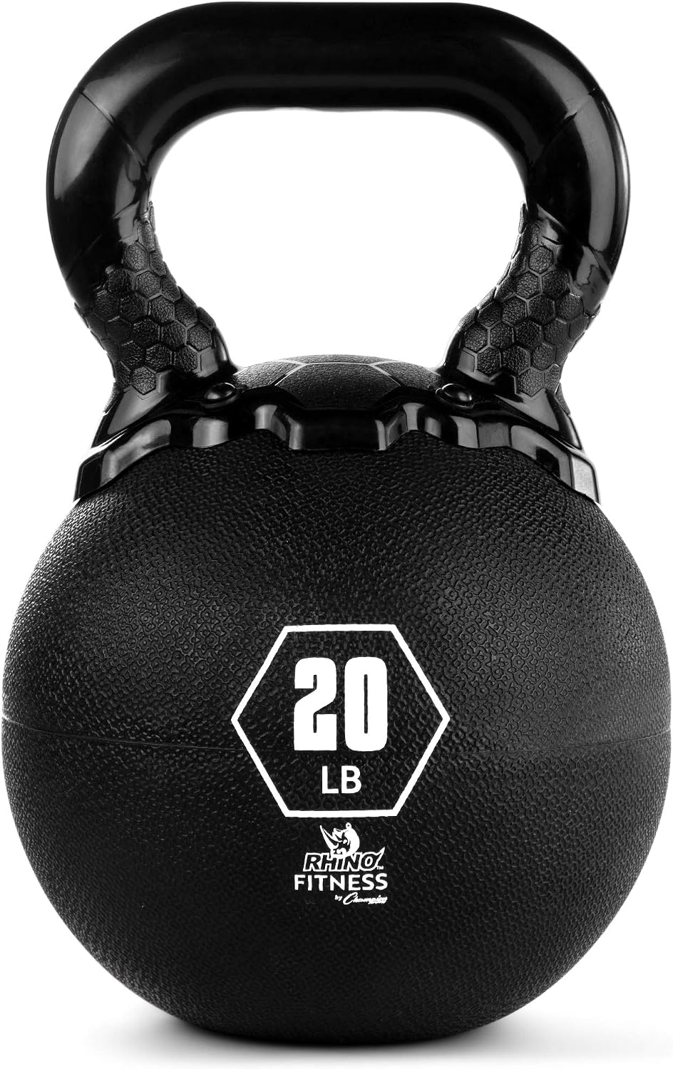 Champion Sports Rhino Kettlebell Rubber Weights, Black - Premium Strength Training Equipment - Multiple Weights