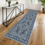 KUTA Vintage Extra Long Runners for Hallways 2.6x18ft Washable Blue White
