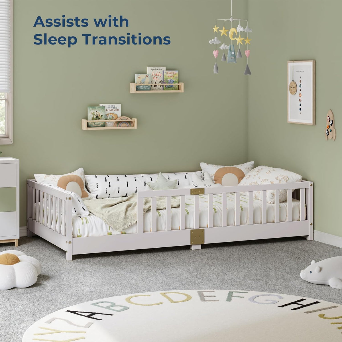Twin Montessori Floor Bed with Rails