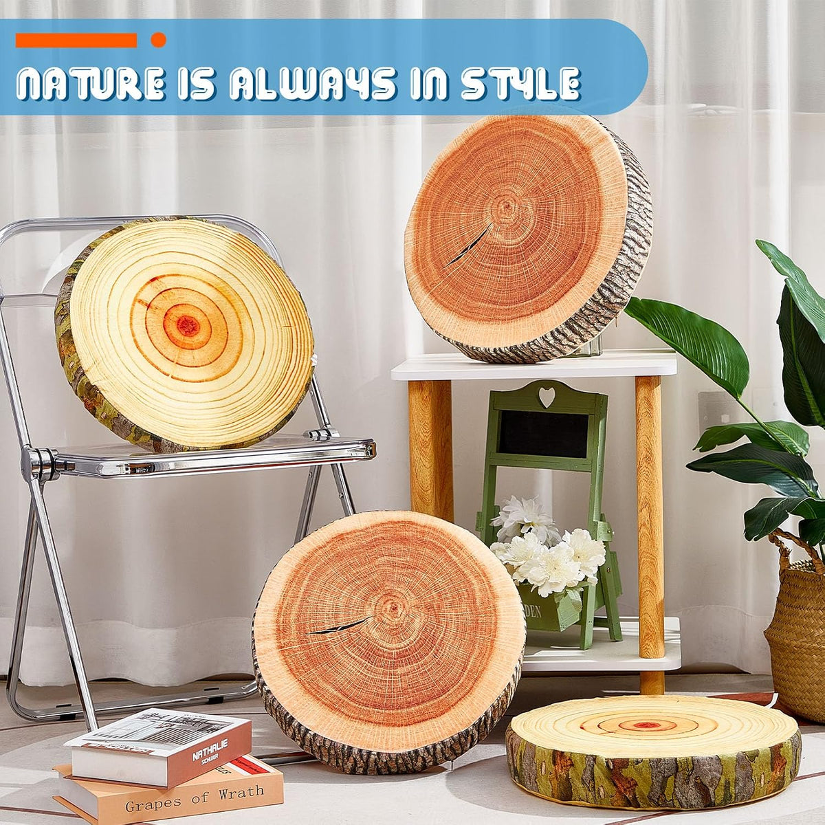 Juexica 16 Pcs Decorative Round Wood Stump Throw Pillow Tree Floor Cushions