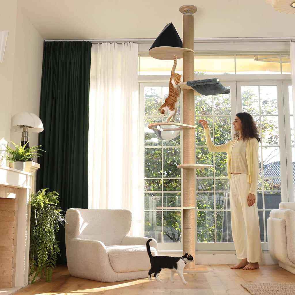 FUKUMARU Floor to Ceiling Cat Tree, 6-10 ft, 6 Level, Grey