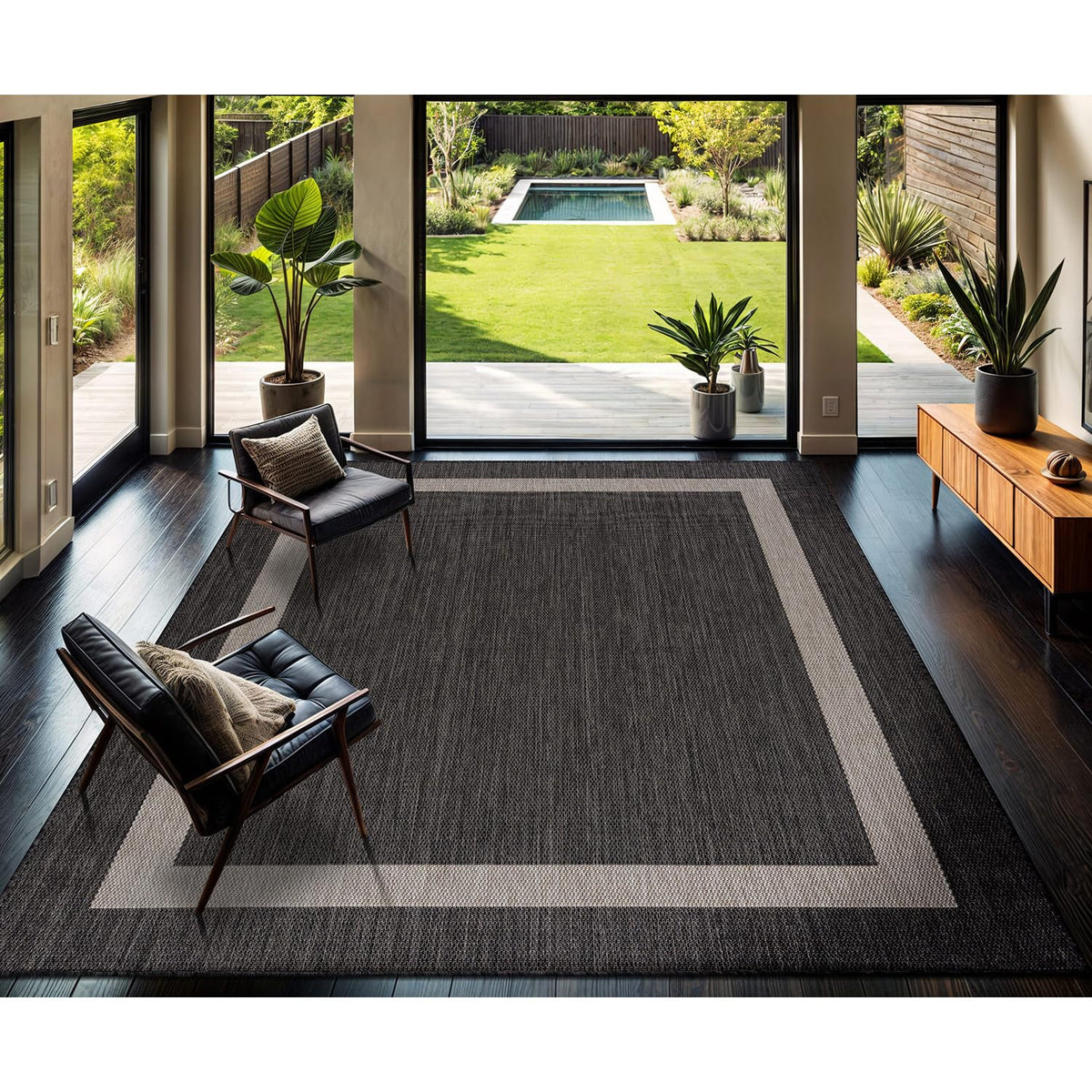 CAMILSON Outdoor Rug 6x9, Modern Outside Rugs for Patios Porches Waterproof Durable Washable Non-Shedding, Easy-to-Clean Indoor Outdoor Area Carpet (6 x 9, Bordered - Blue/White)