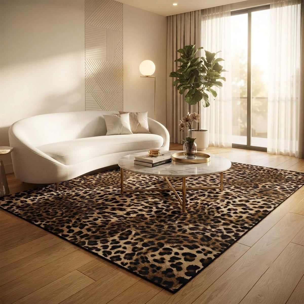 Leopard Rug 5x7 Washable Animal Print Rug Living Room Large Carpet Soft Non-Slip, Non-Shedding Brown Carpet for Office Dormitory Bedroom