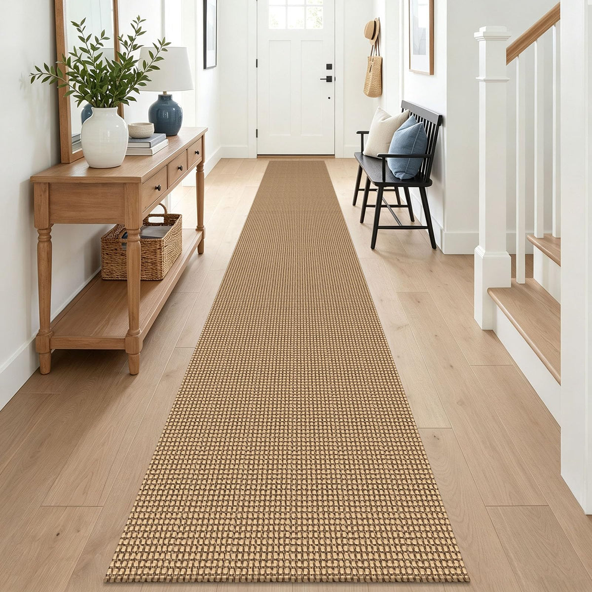 EARTHALL Woven Area Rugs 6x9 Ft Washable Living Room Rugs Non Slip Rubber Backed Dining Room Rug Braided Bedroom Rugs Indoor Floor Carpet for Living Room, Bedroom, Dining Room, Beige/Ivory