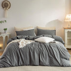 Duvet Cover Set Washed Cotton Embroidered Hem King 3‑Pcs