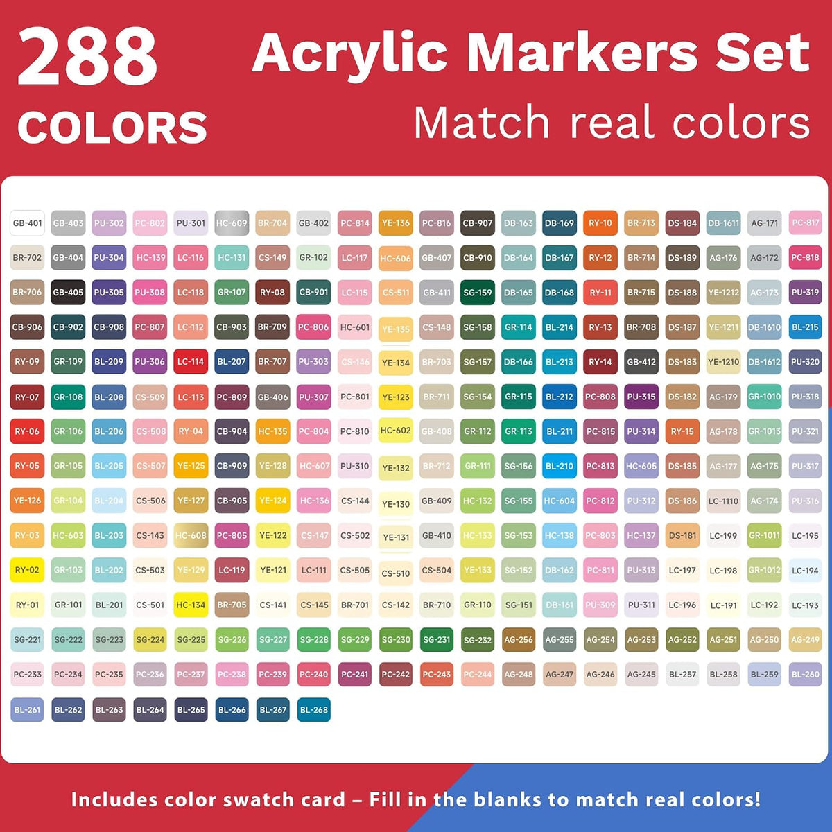 288 Colors Acrylic Paint Markers, Brush Tip Acrylic Paint Pens with Organizing Case, Multi Surface Brush Markers Set for Fabric, Glass, Wood, DIY Crafts