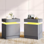 LIKIMIO Nightstand with Charging Station LED Light and 2 Drawers Black