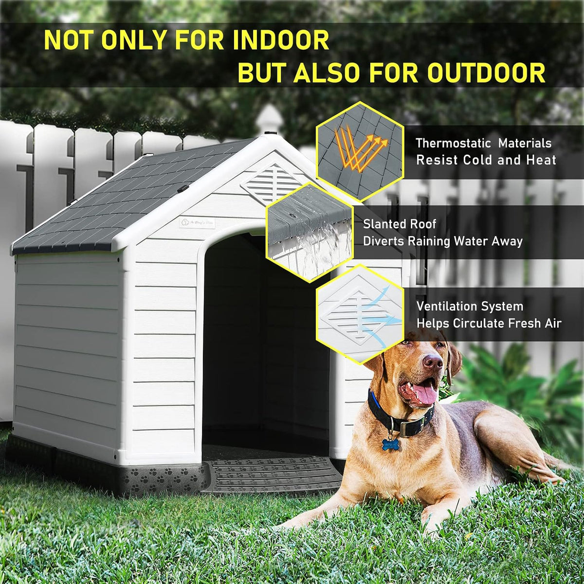 LEMBERI Large Dog House, Indoor/Outdoor, Gray 38.8" L x 35" W x 37.4" H