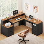 63" Farmhouse L Shaped Desk with Drawers & Printer Shelf for Home Office
