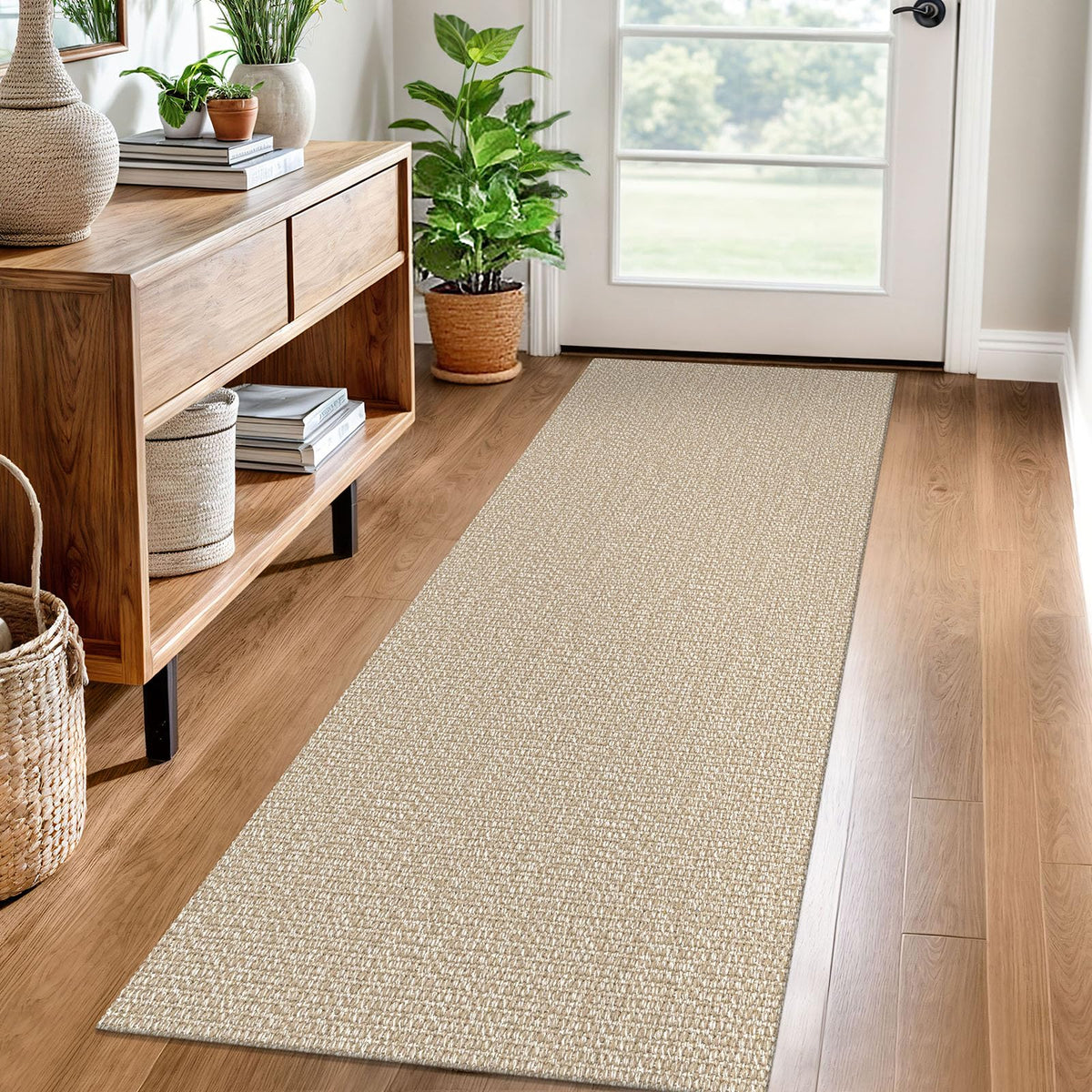 EARTHALL Washable Area Rug, Non Slip Living Room Rug, 5x7 Ft, Sand/Beige