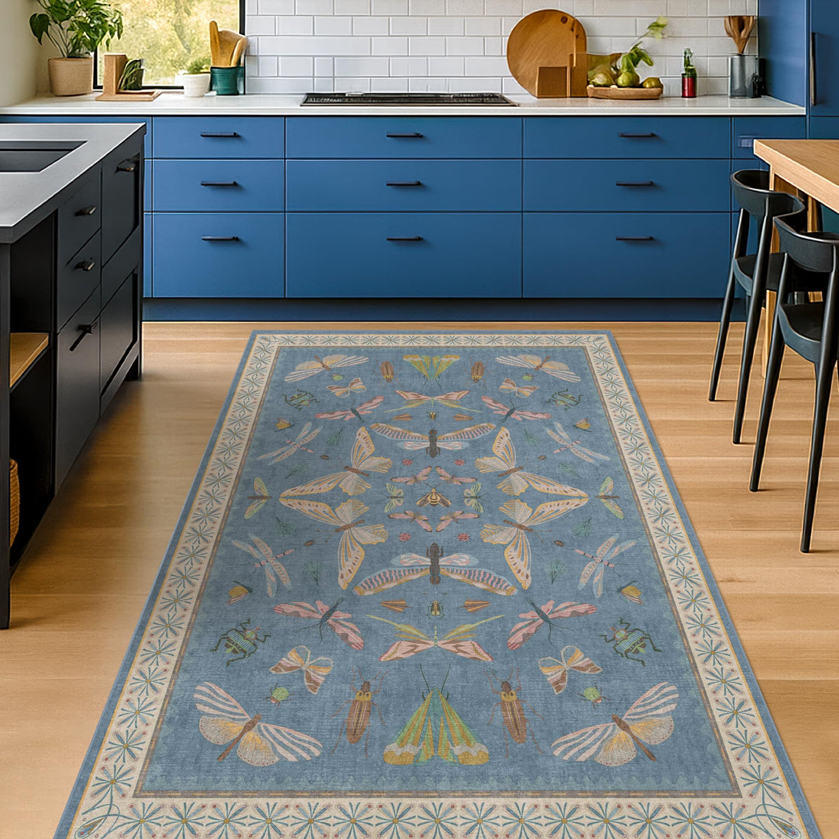 Hazo Haus Dark Green Insect Area Rugs 8x10 for Living Room, Dining Room Under Table, Bedroom, Unique Washable Floral Non Slip Low Pile Soft Rug
