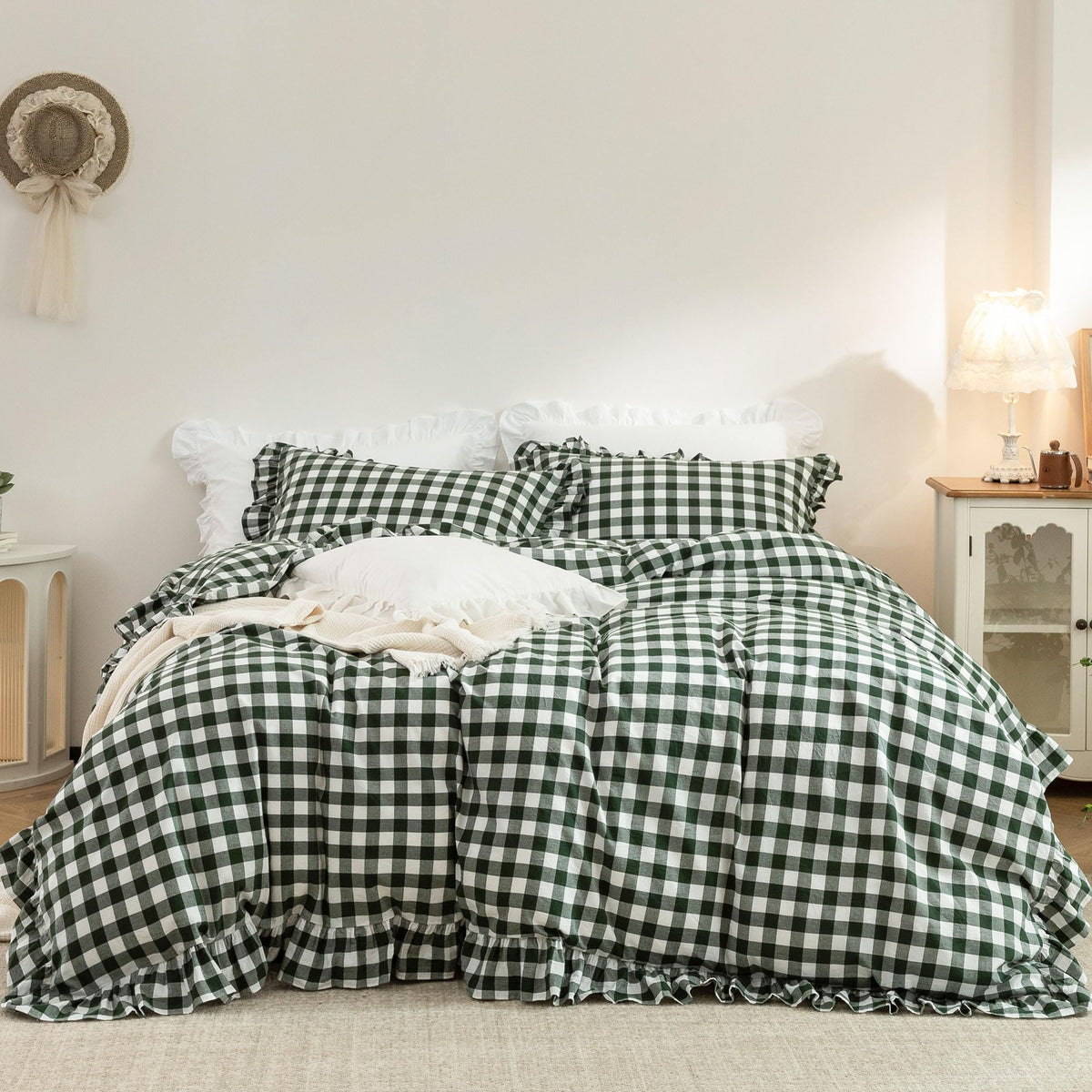 Duvet Cover Set Washed Cotton Embroidered Hem King 3‑Pcs