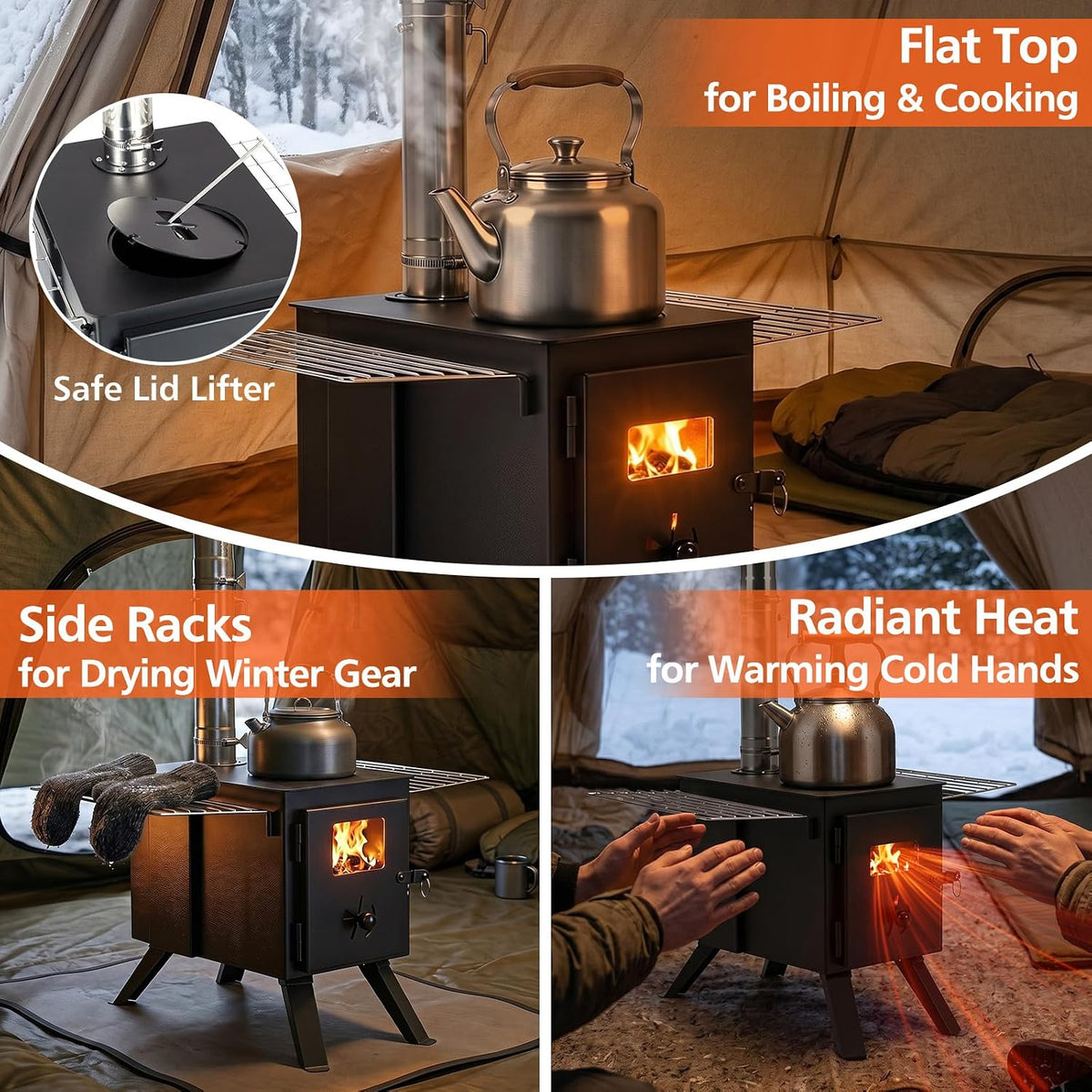 GIANTEX Hot Tent Stove, 8.4 ft Wood Burning Stove with Ash Tray