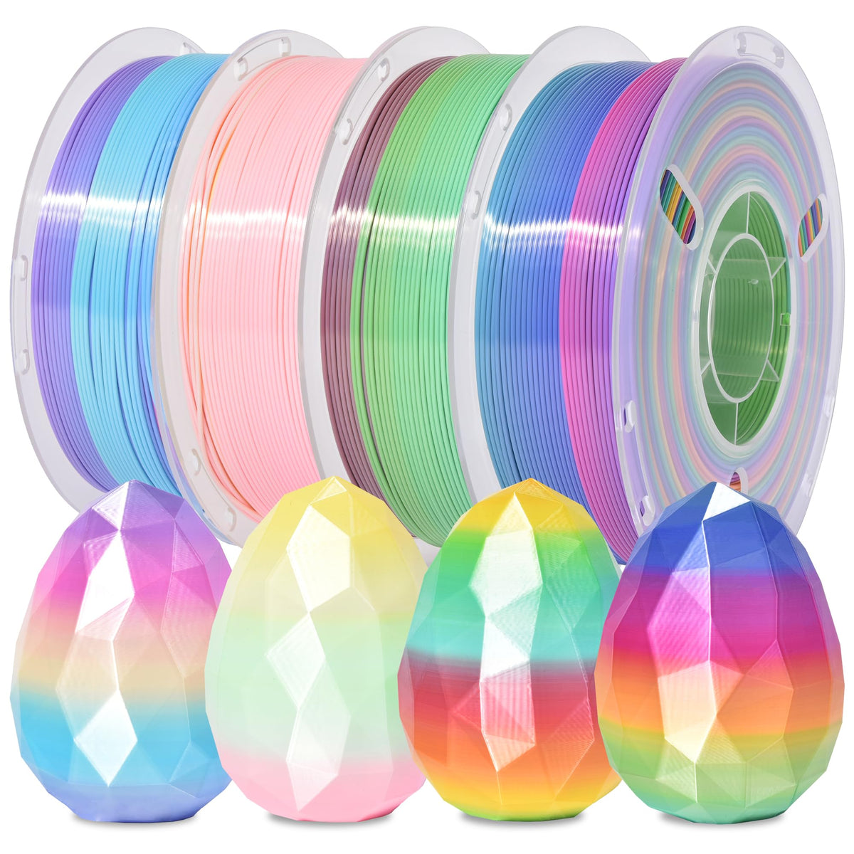 RAMBERY Silk Rainbow PLA 3D Printer Filament Bundle, 10 Colors Total 10kg, 1.75mm Multicolor Gradient 3D Printing Filament for Most FDM 3D Printers, 1KG Spool (2.2lbs) x 10 PCS