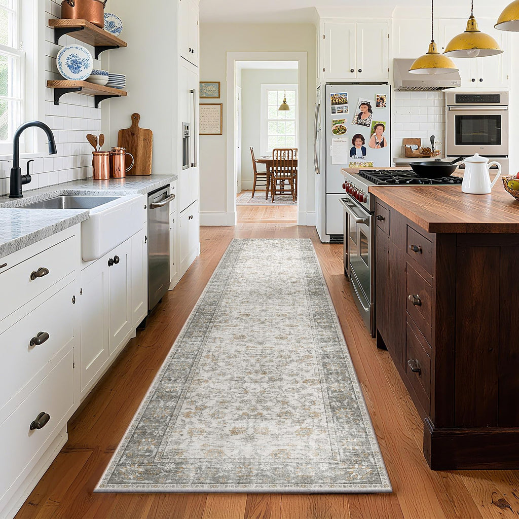 Washable Area Rugs for Living Room: 9x12 Bedroom Rug Boho Vintage Area Rug Stain Resistant Non Slip Low Pile Lightweight Soft Carpets for Dining Room Kitchen Nursery Kids Room Playroom Home Office