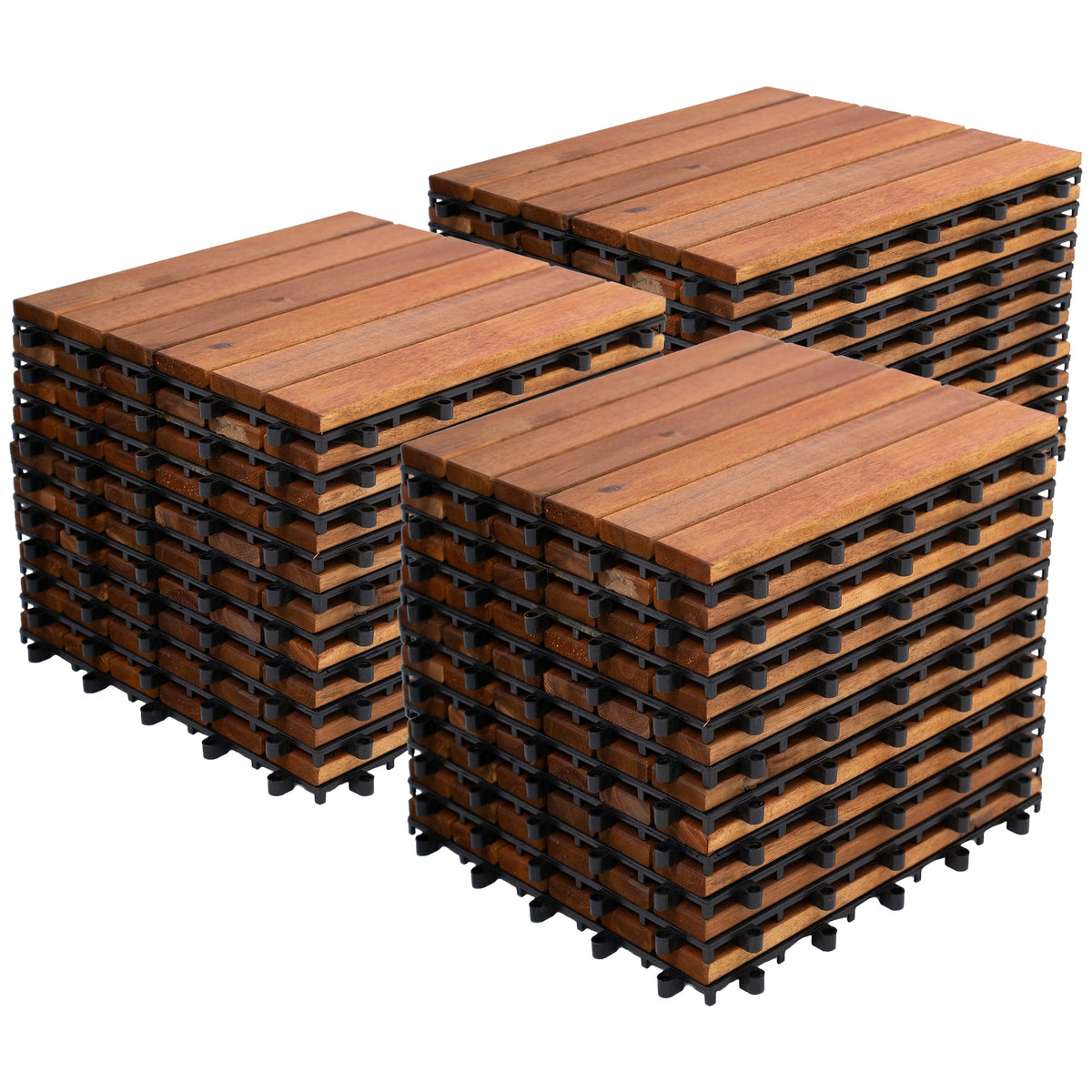 Bliss Outdoors Acacia Interlocking Deck Tiles, 6-Slat, Red, Set of 30