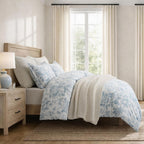 EverGrace 100% Cotton Sateen Duvet Cover Set, King Size, Blue Linen