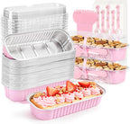 Mini Cake Pans with Lids, 600 Pack Pink 6.8oz for Picnic Desserts